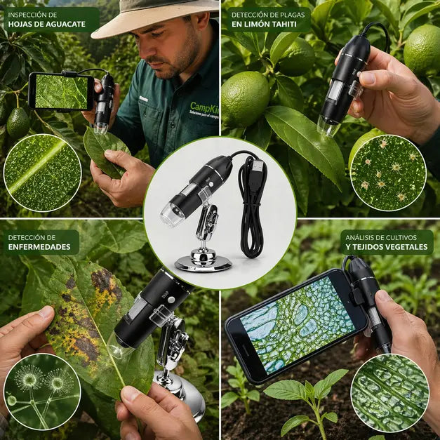Microscopio Digital Portable - Detecta plagas, hongos y detalles invisibles de tus cultivos en segundos