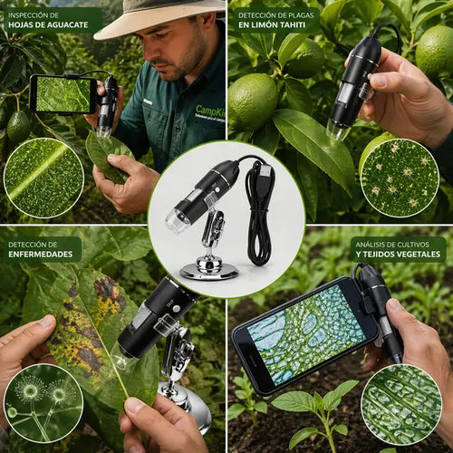 Microscopio Digital Portable - Detecta plagas, hongos y detalles invisibles de tus cultivos en segundos